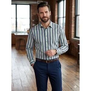 Paul Fredrick Multicolor Striped Long Sleeve Button Cotton SZ L